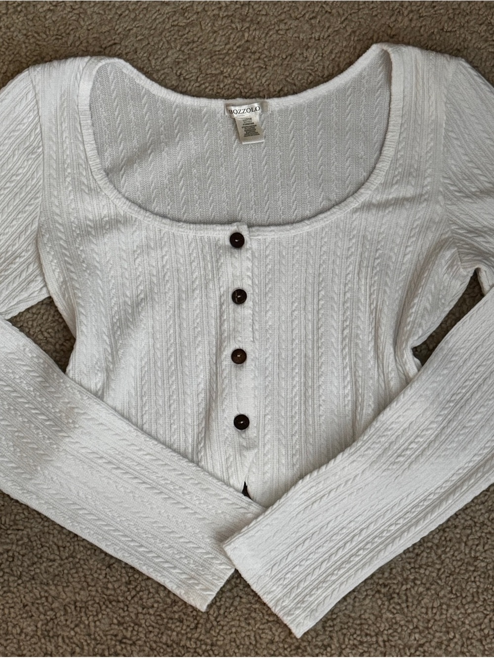 Bozzolo White Cable Knit Button-Front Crop Top
